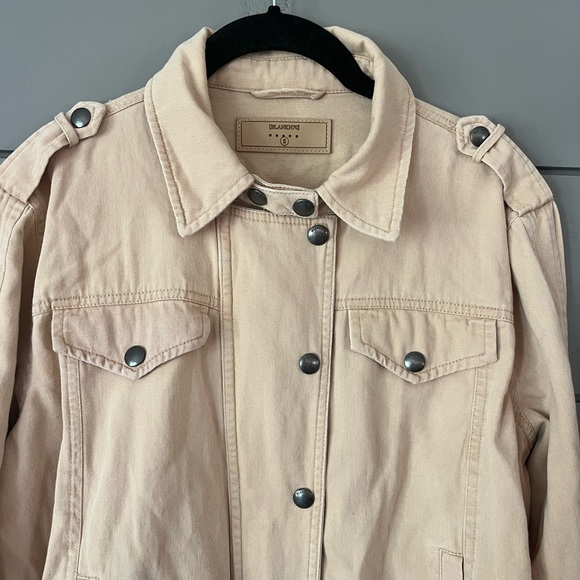 Blank NYC Utility Jacket Beige Snap Front Cinch Waist‎ Lightweight Cotton Layer - Picture 7 of 9